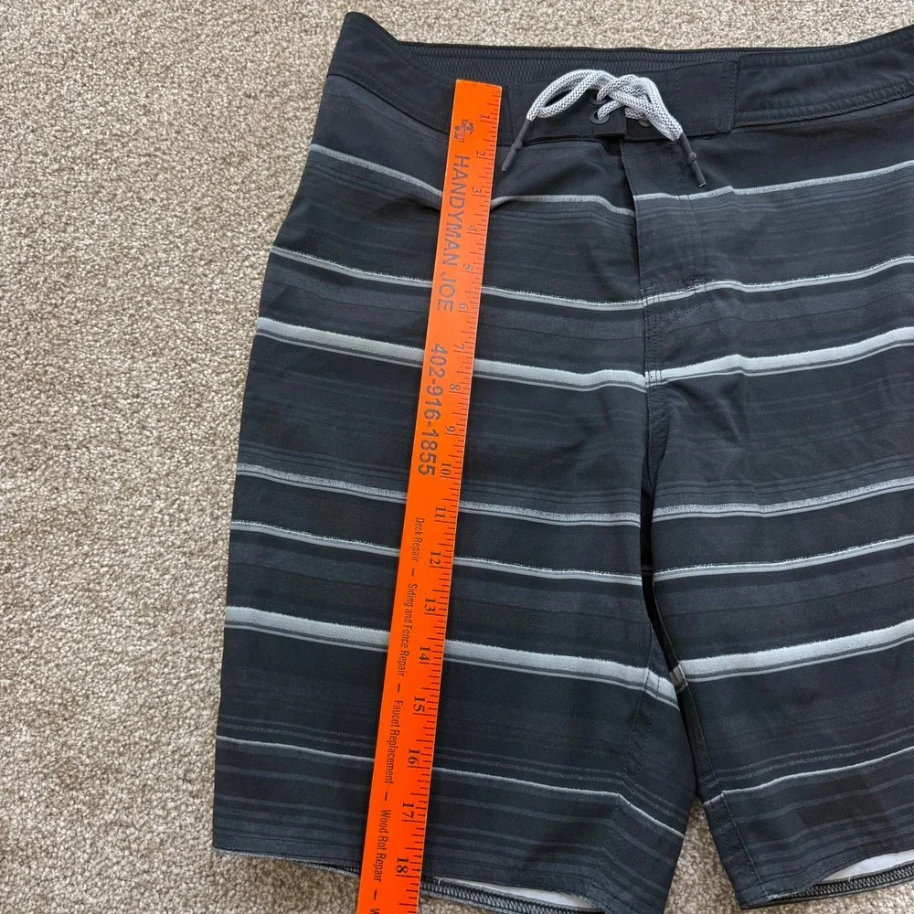 George Mens Black Grey Striped SURF Board Shorts Swim Trunks 30 Quick Dry